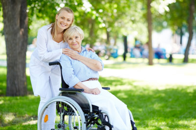 caregiver and patient smiling